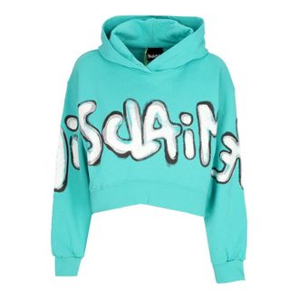 Disclaimer Crop Hoodie Sweatshirt Katoenen Ribboorden - Dames - Hoodies - Blauw - S - Katoen - Hoodies & sweatvesten