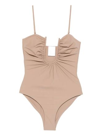 CHRISTOPHER ESBER arched ruched swimsuit - women - Polyamide/Elastane - 10 - Neutrals