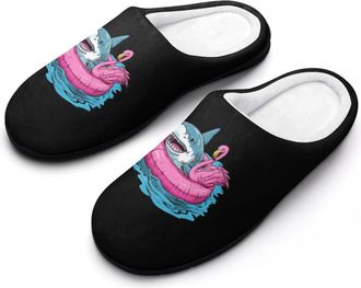 Generic Shark Flamingo Swim Ring Mens Slippers Slip On Comfortable Fleece Cotton House Shoes Winter