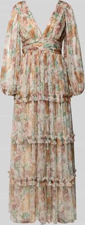 Lace & Beads Abendkleid aus T&uuml;ll mit V-Ausschnitt und Taillenband in Altrosa, Gr&ouml;&szlig;e XXS