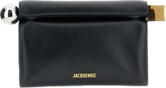 Jacquemus Folded Black Nappa Leather Clutch with Metal Closure Ends