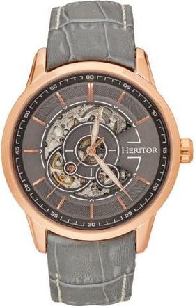 Heritor Davies Semi-Skeleton Leather-Band Watch in Rose Gold/gray at Nordstrom