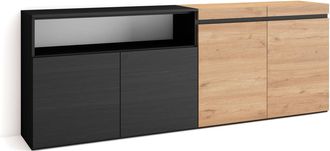 Skraut Home Aparadores Para Sal&oacute;n, Gran Capacidad De Almacenaje, 200x75x35cm, 4 Puertas, Armario, Zapatero, Estilo Moderno, Roble Y Negro - Skraut Home