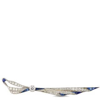 Luxury Bazaar Antique Platinum and 18K Yellow Gold 0.90ct Diamond and Sapphire Brooch MF20-082526