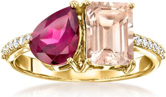 Ross-Simons Peach Morganite and Rhodolite Garnet Toi Et Moi Ring With. Diamonds in 14kt Yellow Gold