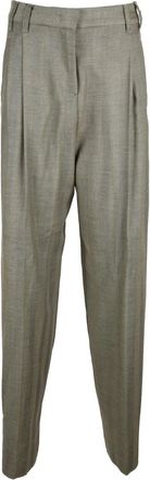 Marella Tailored Virgin Wool Trousers with Subtle Herringbone Pattern