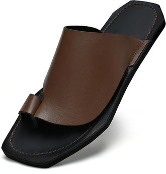 Generic Mens Fashion Flip Flops Genuine Leather Thong Sandals Casual Comfort Slides Slippers (Brown,11.5)