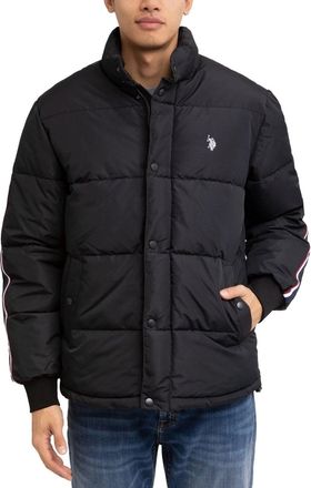 U.S.Polo Association U. S. Polo Assn. Puffer Jacket Mens Black Striped Full Zip Long Sleeve KFC286