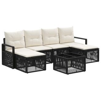 vidaXL Conjunto De Sof&aacute;s De Jard&iacute;n 7 Pcs Negro Rat&aacute;n Sint&eacute;tico Vidaxl