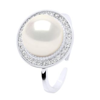 Ateliers Saint Germain Verstelbare ring Omgeving in Cubic Zirconia - Echtheid Gekweekte Zoetwaterparel Knop 10-11 mm