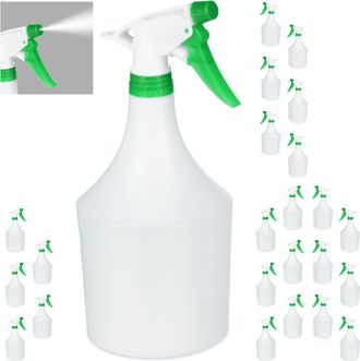 Relaxdays Set De 24 Pulverizadores 1 Litro, Boquilla Ajustable, Bote De Spray Con Escala, De Pl&aacute;stico, Blanco Y Verde