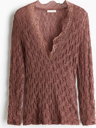 H&M Spitzenshirt mit V-Ausschnitt - Pink