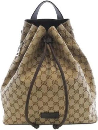 Gucci Pre-owned Backpacks, female, Beige, Size: ONE SIZE Pre-owned Vintage GG Canvas Backpack