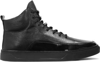 Kazar Hoge Zwarte Nubuck Monogram Sneakers - Heren - Sneakers - Zwart - 43 EU - Leer - Schoenen