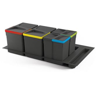 Emuca Kit De Contenedores De Reciclaje Para Caj&oacute;n De Cocina Con Base Recycle Altura 266mm, 2x15litros, 2x7litros, M&oacute;dulo 900mm, Pl&aacute;stico Gris Antracita - Em