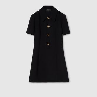 Gucci Cr&ecirc;pe Wool Dress With Double G Button, Black, Ready-to-wear
