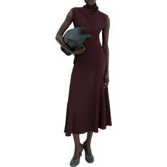 Mango Drape Mock Neck Sleeveless Midi Dress in Wine at Nordstrom, Size 10