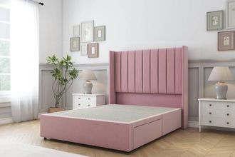 Sloomy Falcon Plush Divan Base 2 Drawers Foot-End-54 Wingback Headboard in Pink | Size: Double