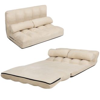 Costway Costway 3 IN 1 Folding Lazy Sofa Bed Floor Sleeper Seat 6-Position Adjustable 2 Pillows in Beige