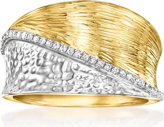 Ross-Simons Diamond Striped Ring in Sterling Silver and 18kt Gold Over Sterling
