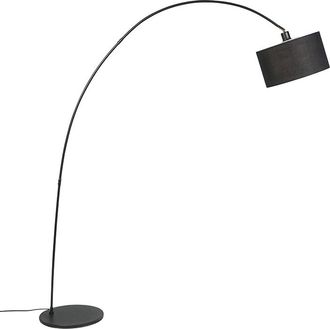 QAZQA Moderno L&aacute;mpara De Pie Moderna Inteligente Con Arco Negro, Incluye A60 Wifi - Vinossa Acero /textil Alargada Adecuado Para Led Max. 1 X 7 Watt - Qazqa
