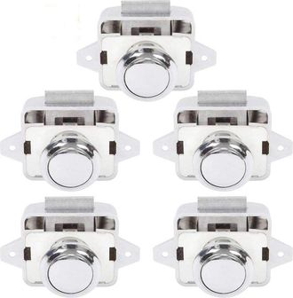 OEM Bot&oacute;n Pulsador Plateado De 5 Piezas Para Autocaravanas, Caravanas Y Veh&iacute;culos Recreativos: Cerradura De Pestillo De Puerta, Cierre De Armario