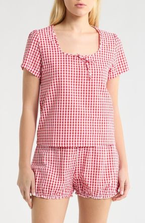 French Connection Gingham Seersucker Bloomer Short Pajamas in Red Combo at Nordstrom, Size X-Large