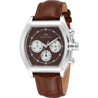 Porsamo Bleu Roman Leather Strap Watch in Brown Silver Tone at Nordstrom Rack