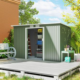 OUTSUNNY 9 x 4FT Outdoor Metal Frame Garden Storage Shed w/ 2 Door in Green