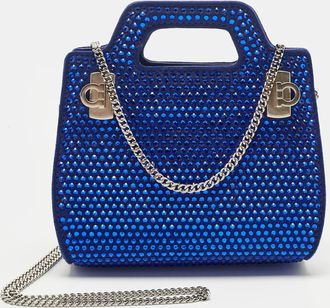 Ferragamo Blue Suede Micro Crystal Wanda Crossbody Bag