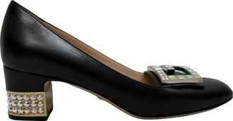 Gucci Pre-owned Womens G-Embellished Block-Heeled Pumps in Black Leather - Size 37.5 EU/IT