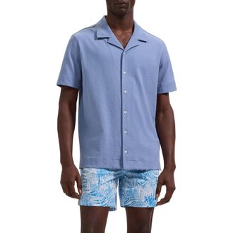 Bugatchi Seersucker Camp Shirt in Air Blue at Nordstrom, Size Xx-Large