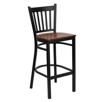 Flash Furniture Black Vertical Back Metal Restaurant Barstool - Cherry Wood Seat