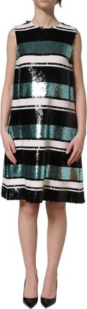 Dolce & Gabbana Womens Multicolor Sequined Sleeveless Shift Dress Virgin Wool Elastane