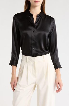L'agence Dani Silk Charmeuse Blouse in Black/black at Nordstrom, Size Xx-Small
