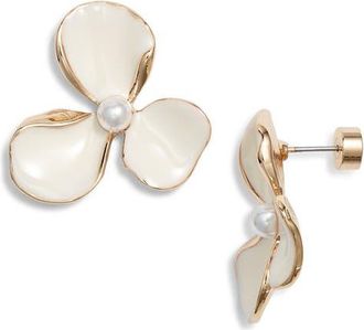 Nordstrom Painted Pansy Stud Earrings in Ivory- Gold at Nordstrom