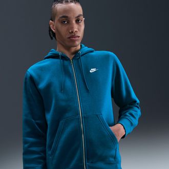 Nike Mens Club Full-Zip Fleece Hoodie in Blue | FN3861-301