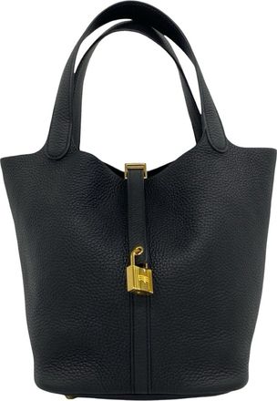 Herm&egrave;s Black Leather Handbag Tote Bag (Pre-Owned)