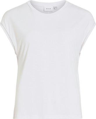 Vila Kurzarmshirt VILA VIMODALA C/S O-NECK DETAIL TOP - NOOS, Damen, Gr. XXL, optical snow, Jersey, Obermaterial: 70% Modal, 30% Polyester, unifarben, regu