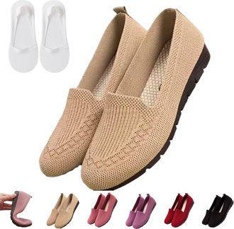 Generic Womens Orthopedic Knit Comfort Loafers - Slip-Resistant Walking Shoes, Soft Sole Mesh Support Shoes (Beige,12.5)