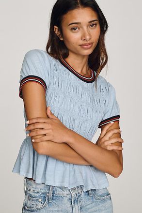 Pilcro 100% Cotton Smocked Peplum Tee