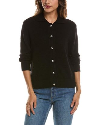 Fort&eacute; Cashmere Rib Trim Wool & Cashmere-Blend Polo Cardigan