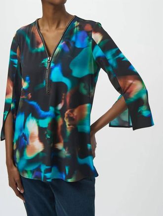 Joseph Ribkoff Abstract Print 3/4 Sleeves Fit And Flare Tunic Top In Black/multi