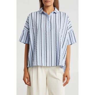 Patrizia Luca Stripe Short Sleeve Button-Up Shirt in Blue at Nordstrom Rack