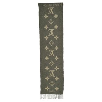 Louis Vuitton Louis Vuitton Monogram sjaal met franjes in grijs kasjmier