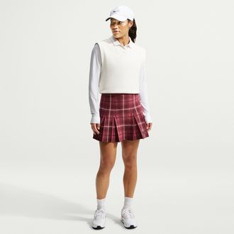 Nike Womens Fairway Fresh Plaid Golf Sweater Skirt in Red | IQ2699-654
