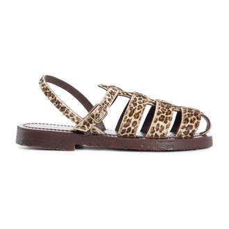 K.Jacques Flat Sandals, female, Beige, Size: 10 US Leopard Print Block Heel Sandals