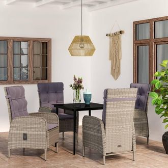 vidaXL Juego De Comedor Para Jard&iacute;n 5 Piezas Con Cojines Gris Y Negro Vidaxl
