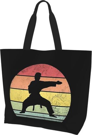 AOOEDM Vintage Karate Martial Arts Sunset Ladies Canvas Tote Reusable Shopping Bag