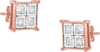 House of Brilliance Rose Gold Plated Sterling Silver Diamond Composite Stud Earrings